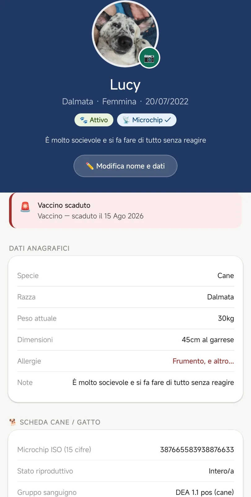 La cartella clinica di un animale in PetLife360°
